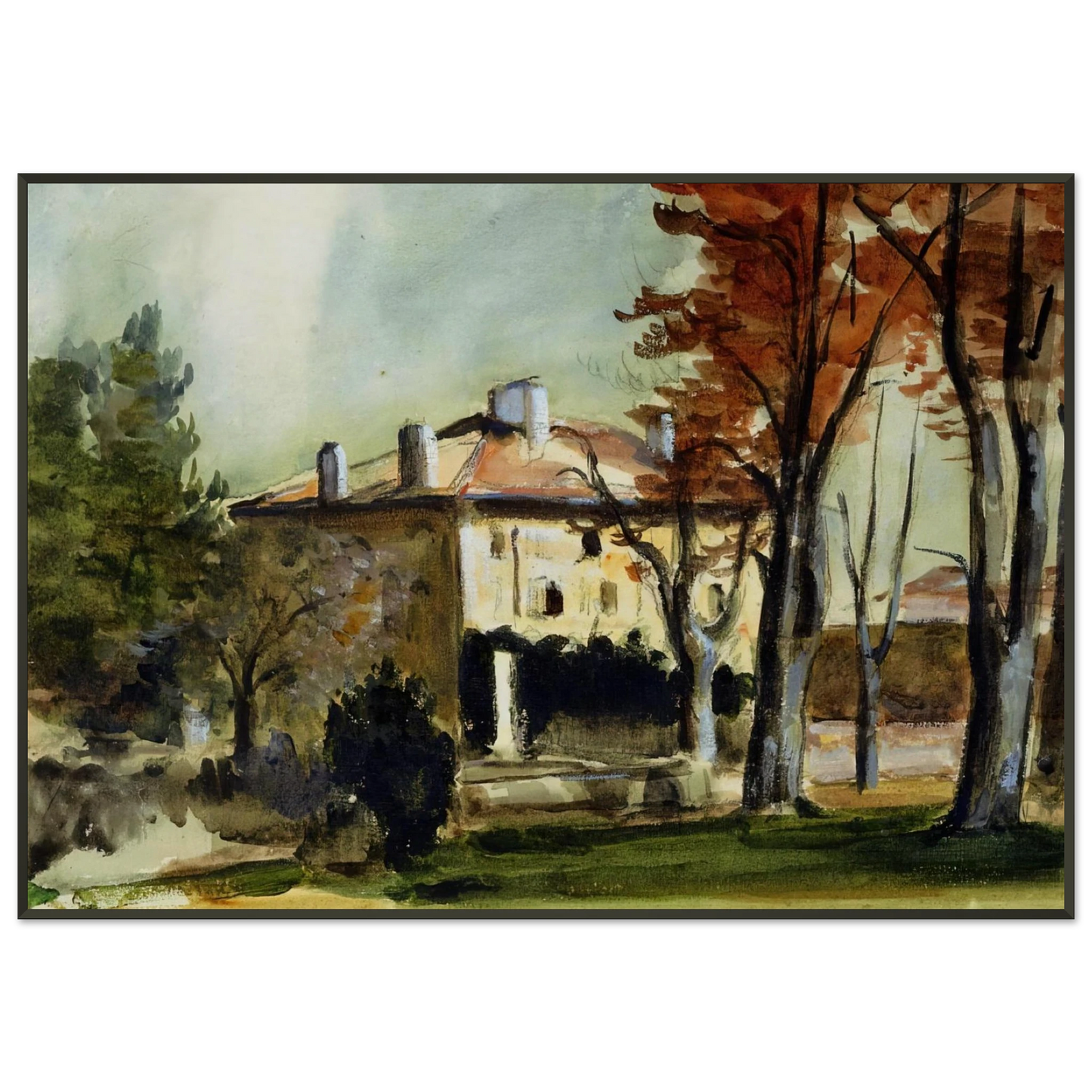 Paul Cezanne  The Manor House at Jas de Bouffan Framed Art Print  - Aluminum Frame - 21x29.7 cm / 8x12"