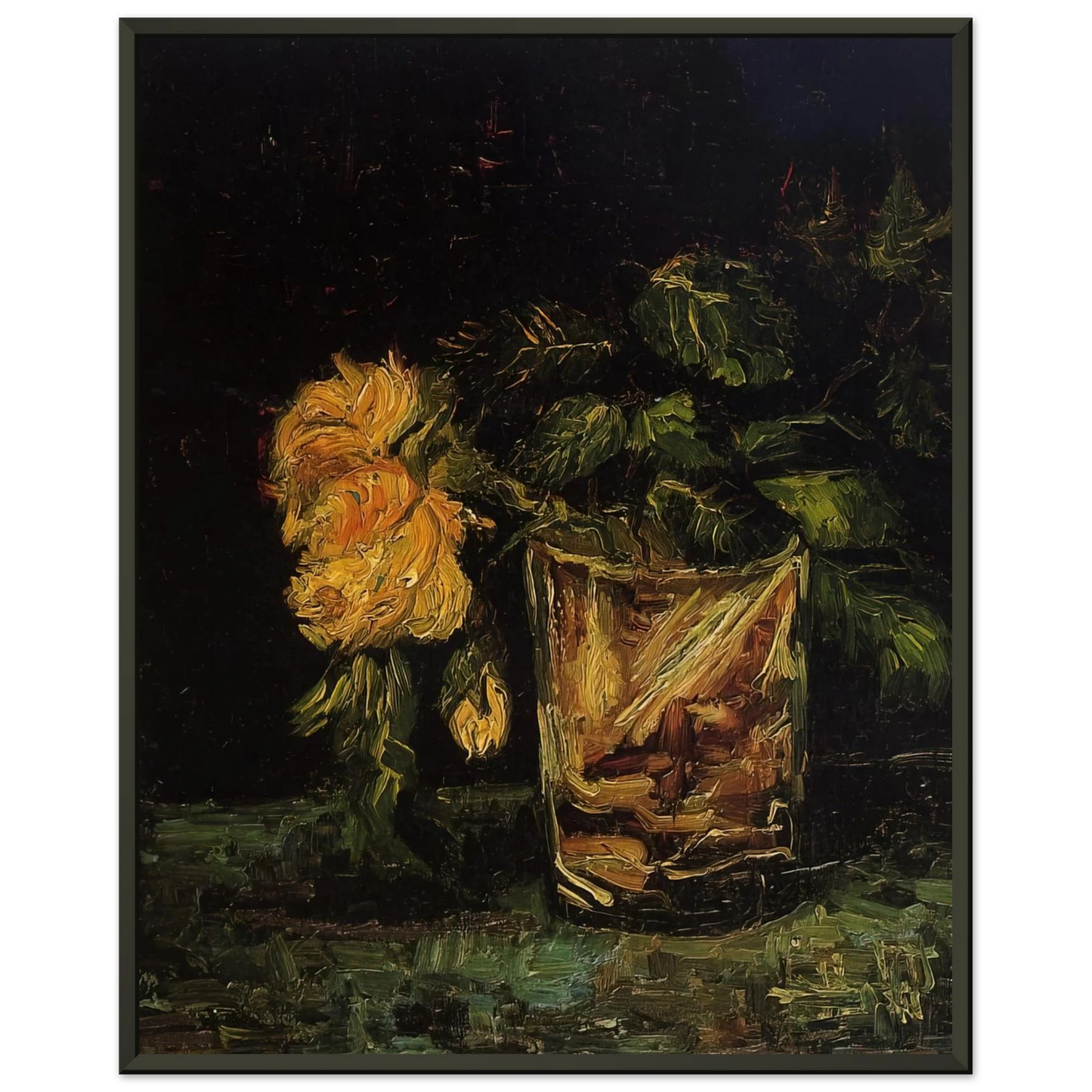 Vincent van Gogh  Glass with Roses Framed Art Print  - Aluminum Frame - 60x80 cm / 24x32 inches