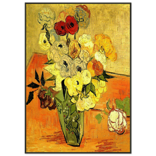 Vincent van Gogh  Japanese Vase with Roses and Anemones Framed Art Print  - Aluminum Frame - 21x29.7 cm / 8x12"