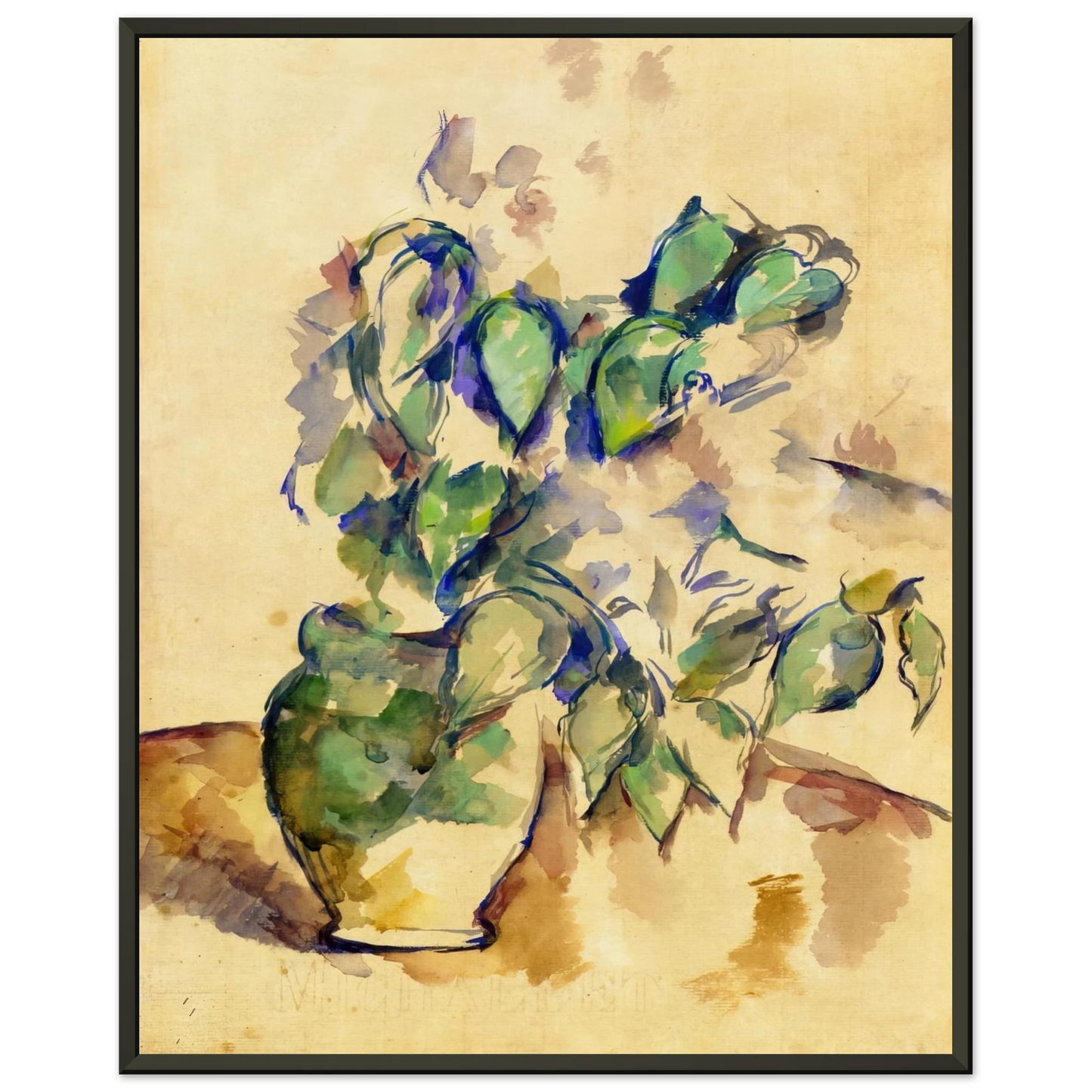Paul Cezanne  Leaves in a Green Pot Framed Art Print  - Aluminum Frame - 40x50 cm / 16x20 inches