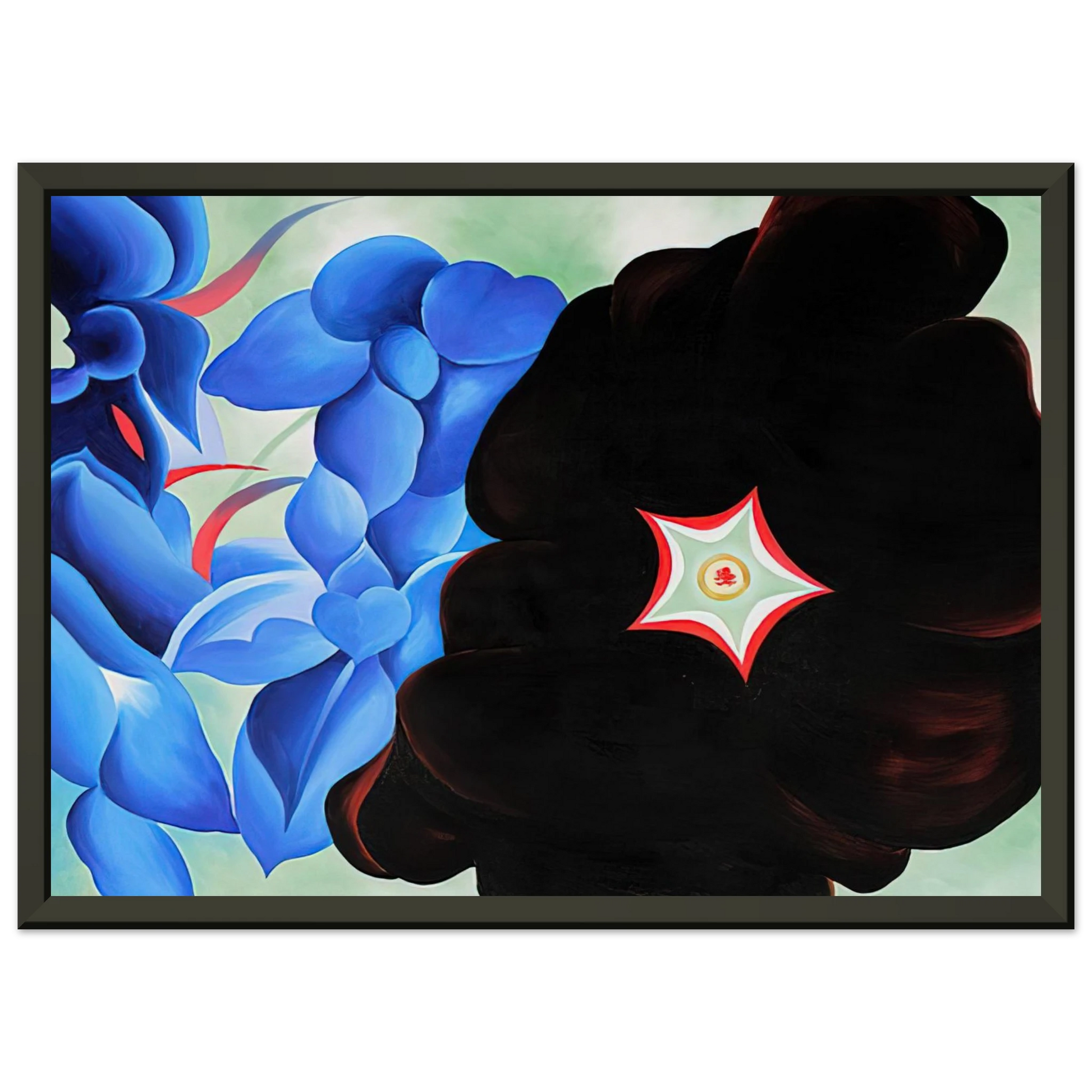 Georgia OKeeffe  Black Hollyhock  Blue Larkspur Framed Art Print  - Aluminum Frame - 40x50 cm / 16x20 inches