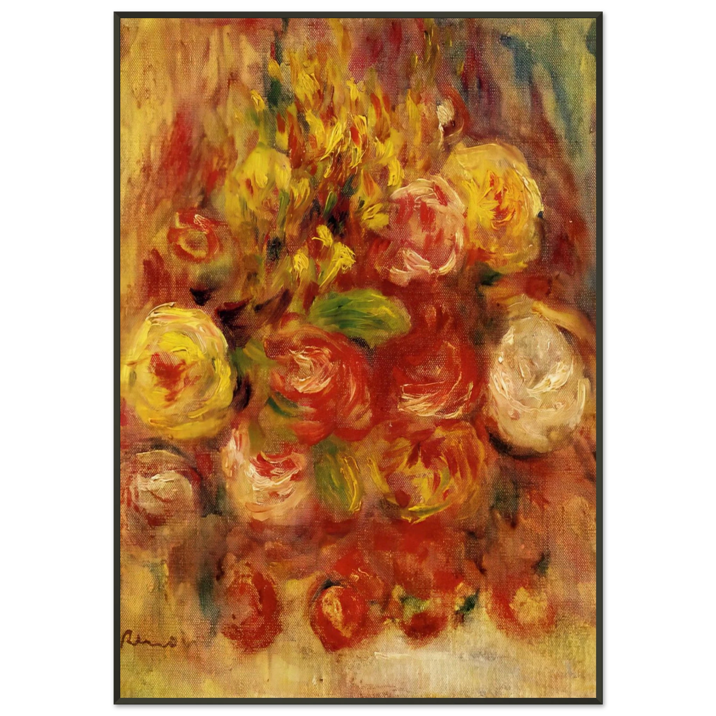 PierreAuguste Renoir  Flowers in a Vase with Blue Decoration Framed Art Print  - Aluminum Frame - 21x29.7 cm / 8x12"