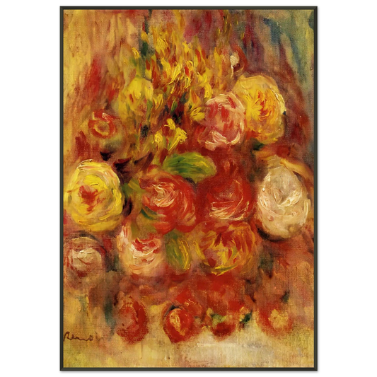 PierreAuguste Renoir  Flowers in a Vase with Blue Decoration Framed Art Print  - Aluminum Frame - 21x29.7 cm / 8x12"