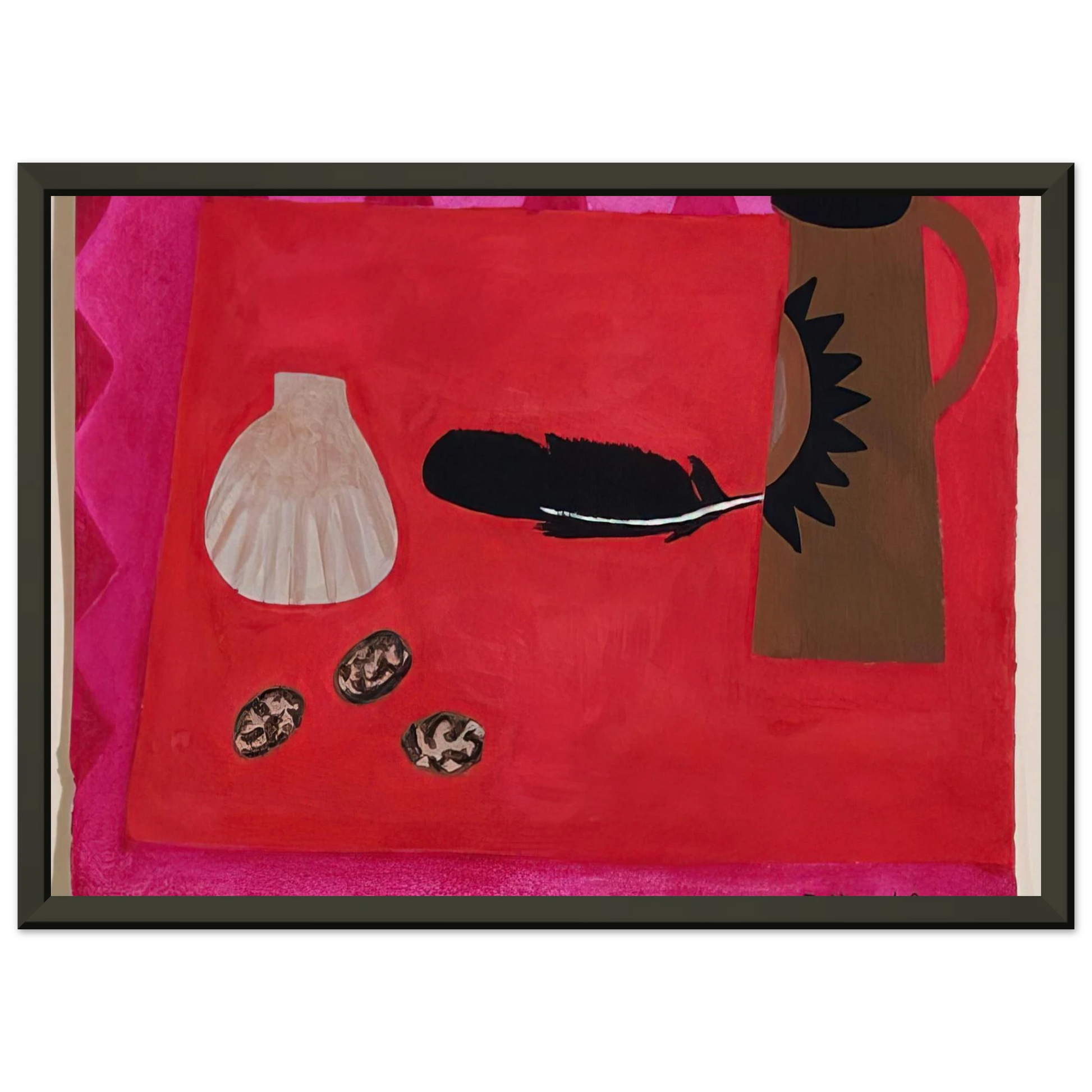 Mary Fedden  Red Table Brown Jug  2009 Framed Art Print  - Aluminum Frame - 70x100 cm / 28x40 inches