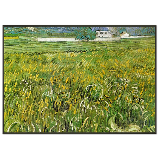 Vincent van Gogh  Wheat Field at Auvers with White House Framed Art Print  - Aluminum Frame - 21x29.7 cm / 8x12"