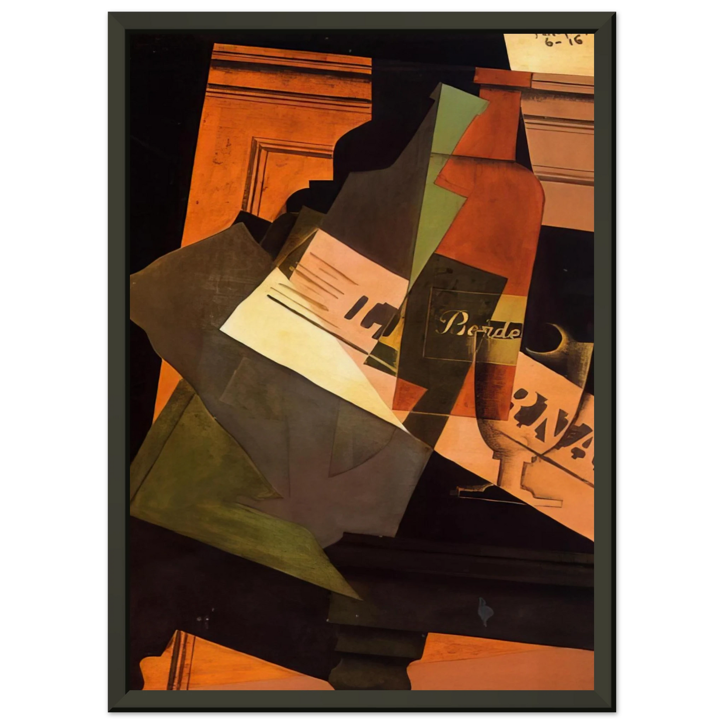Juan Gris  BOTTLE GLASS AND NEWSPAPER Framed Art Print  - Aluminum Frame - 60x80 cm / 24x32 inches