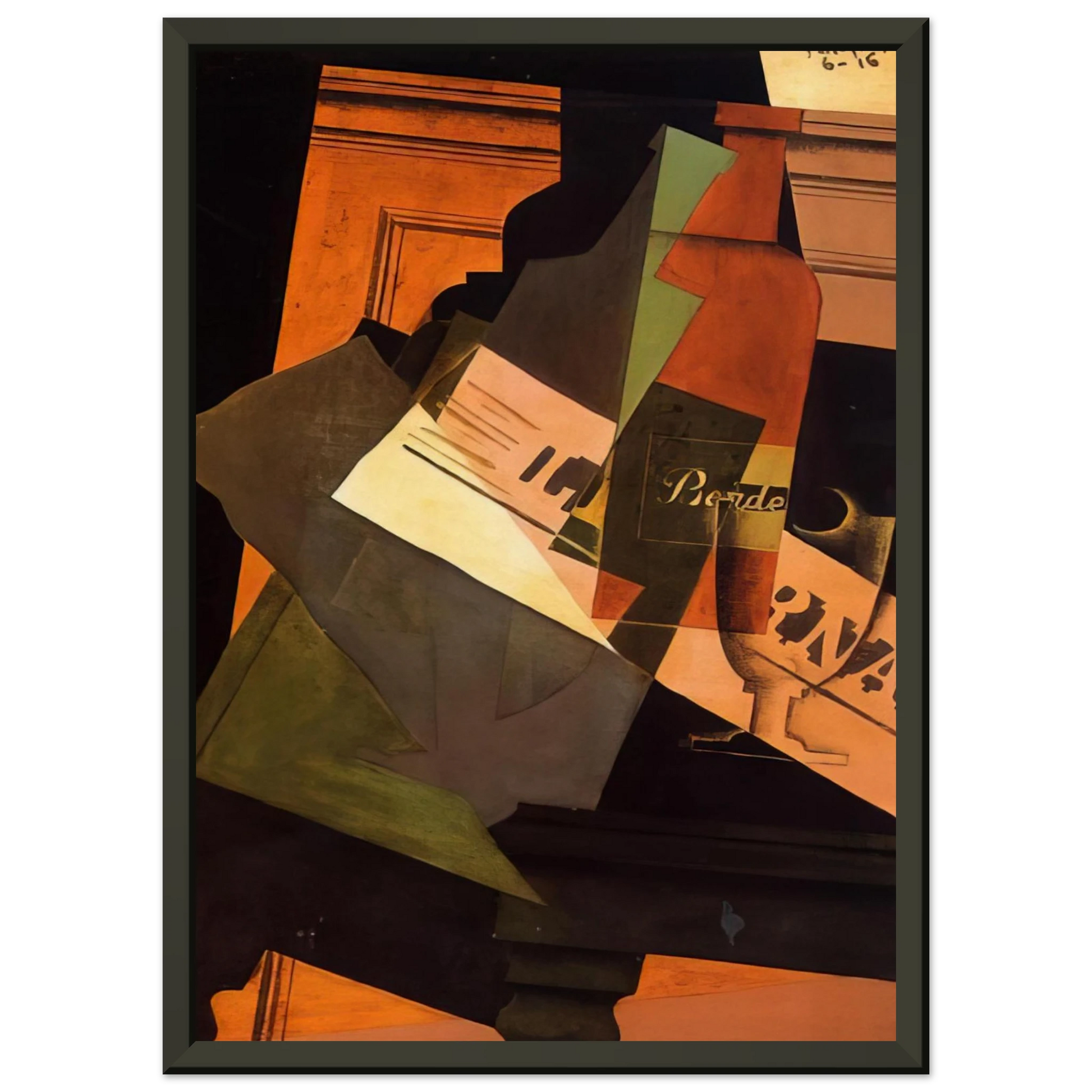 Juan Gris  BOTTLE GLASS AND NEWSPAPER Framed Art Print  - Aluminum Frame - 60x80 cm / 24x32 inches