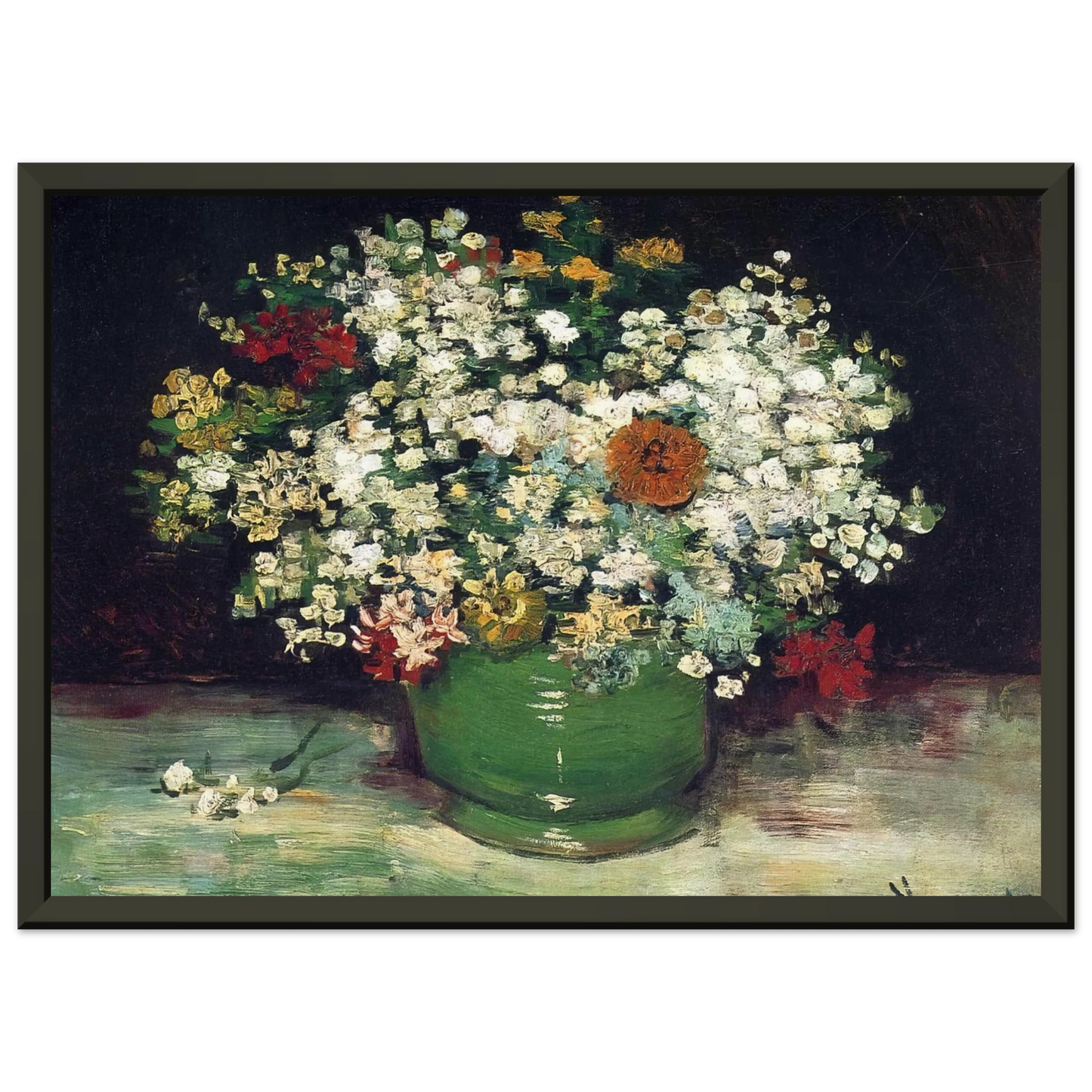 Vincent van Gogh  Vase with Zinnias and Other Flowers Framed Art Print  - Aluminum Frame - 60x80 cm / 24x32 inches
