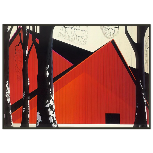 Eyvind Earle  The Great Red Barn Framed Art Print  - Aluminum Frame - 21x29.7 cm / 8x12"