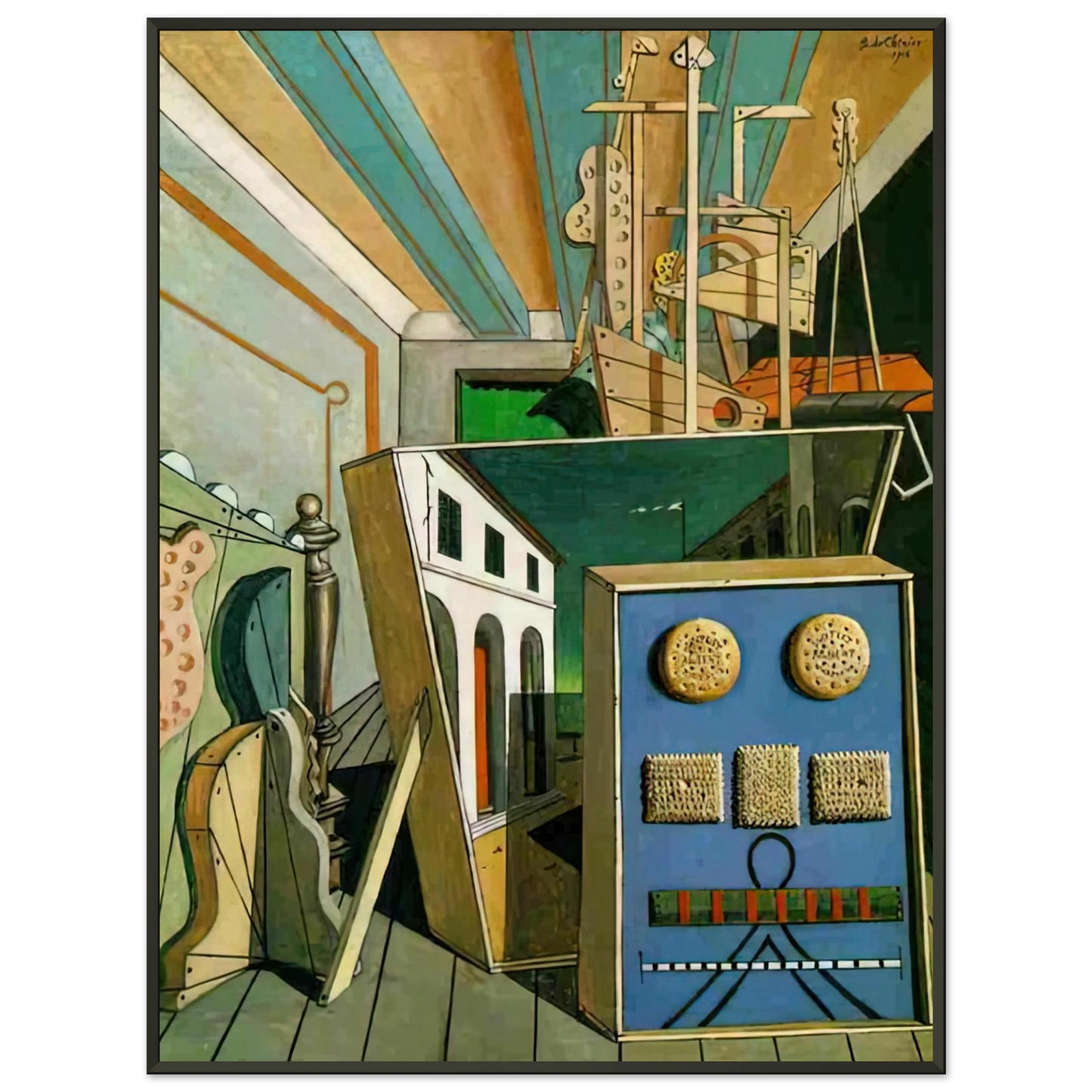 Giorgio de Chirico  METAPHYSICAL INTERIOR WITH BISCUITS 1916 Framed Art Print  - Aluminum Frame - 60x80 cm / 24x32 inches