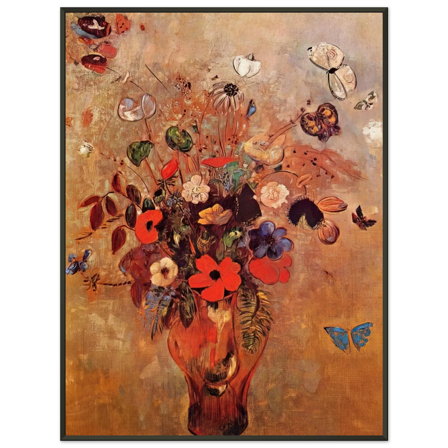 Odilon Redon  VASE WITH FLOWERS AND BUTTERFLIES Framed Art Print  - Aluminum Frame - 70x100 cm / 28x40 inches