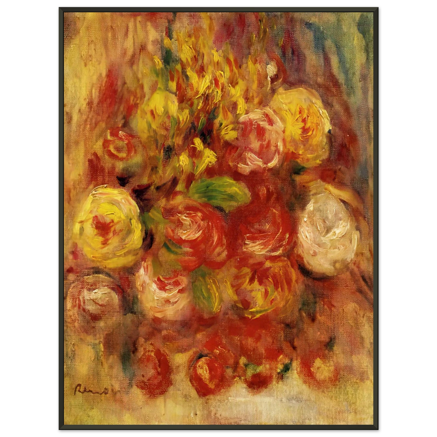 PierreAuguste Renoir  Flowers in a Vase with Blue Decoration Framed Art Print  - Aluminum Frame - 60x80 cm / 24x32 inches