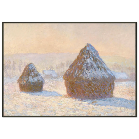 claude monet  Wheatstacks Snow Effect Morning Framed Art Print  - Aluminum Frame - 21x29.7 cm / 8x12"