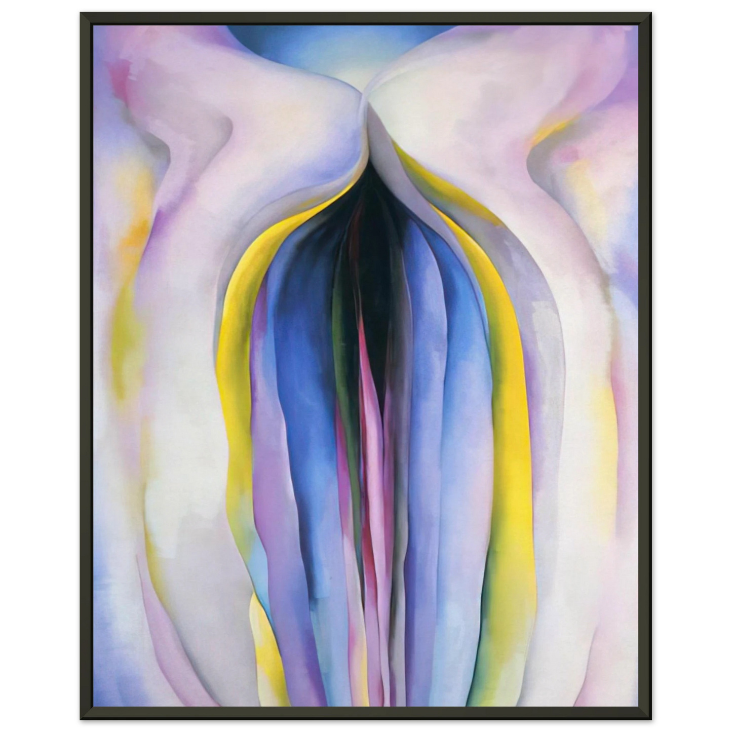 Georgia OKeeffe  Grey Line With Black Blue And Yellow Framed Art Print  - Aluminum Frame - 40x50 cm / 16x20 inches