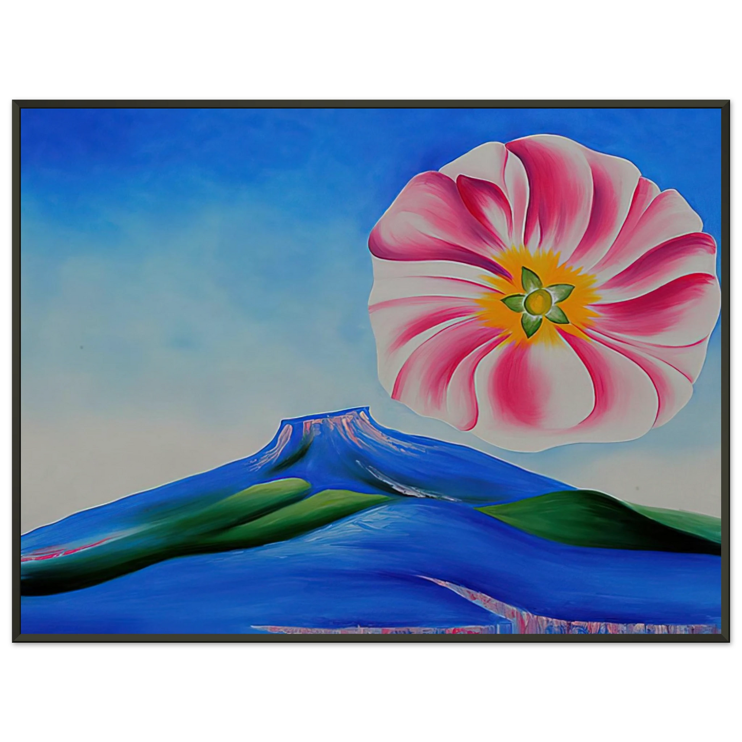 Georgia OKeeffe  Hollyhock Pink with Pedernal Framed Art Print  - Aluminum Frame - 60x80 cm / 24x32 inches