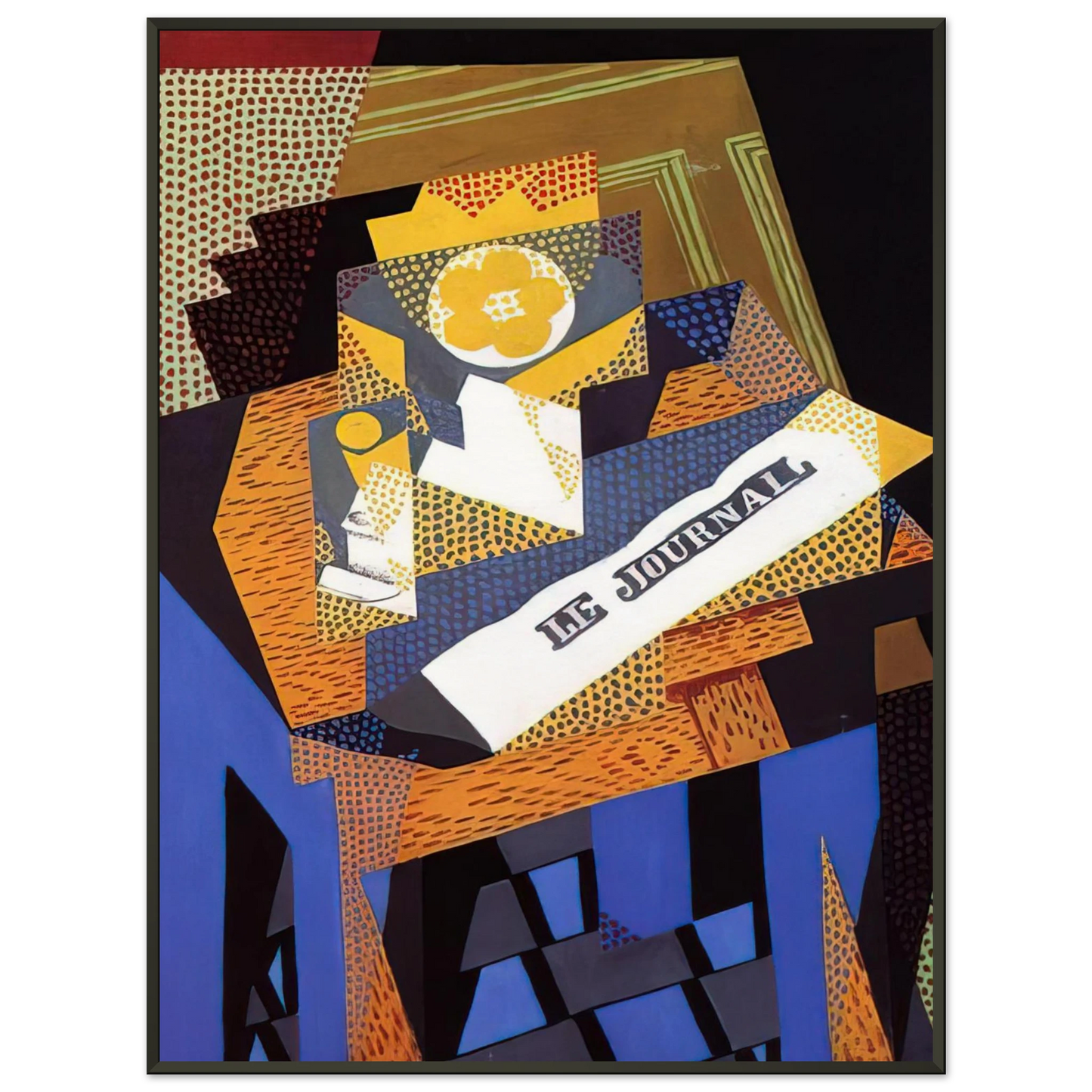 Juan Gris  NEWSPAPER AND FRUIT DISH 1916 Framed Art Print  - Aluminum Frame - 70x100 cm / 28x40 inches