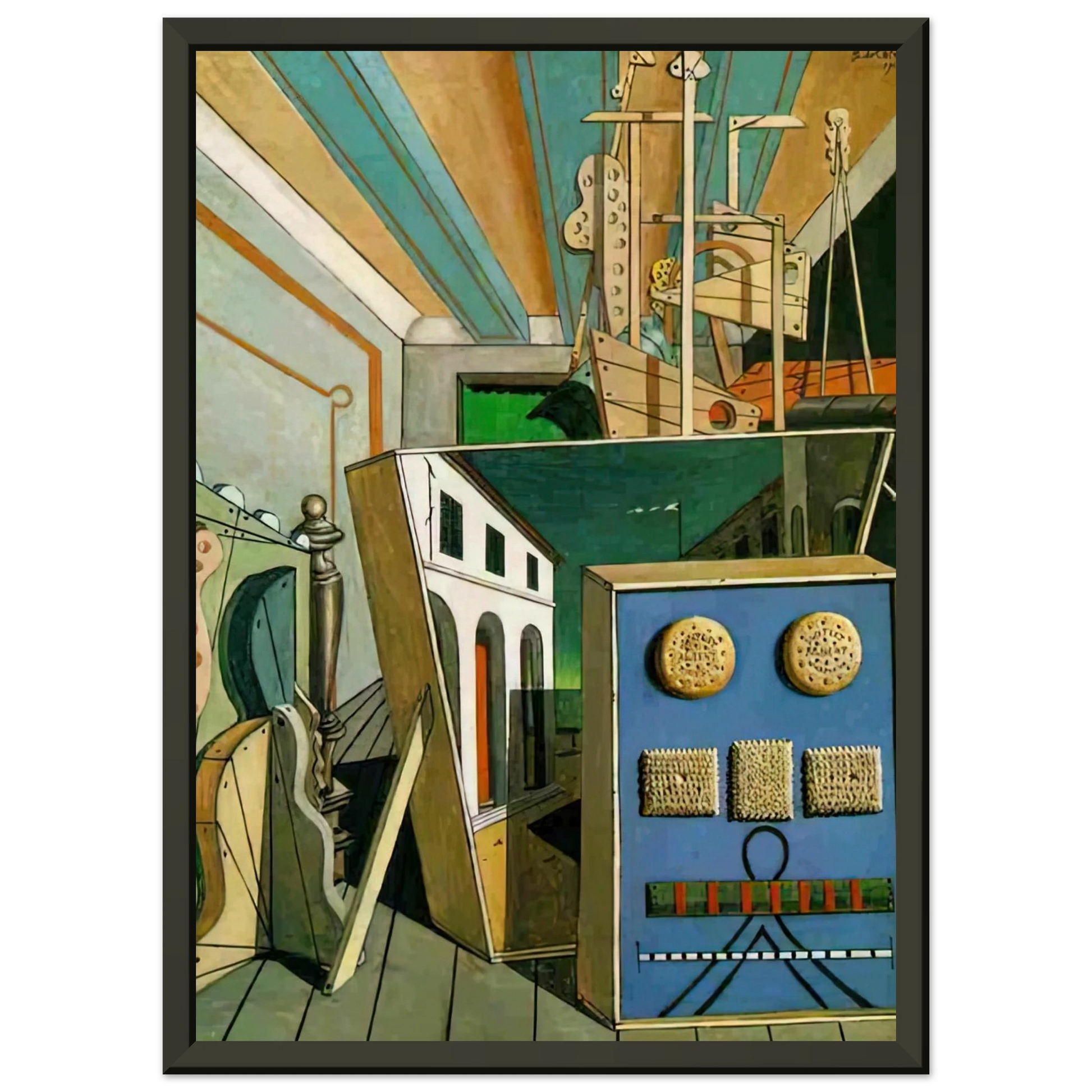Giorgio de Chirico  METAPHYSICAL INTERIOR WITH BISCUITS 1916 Framed Art Print  - Aluminum Frame - 40x50 cm / 16x20 inches