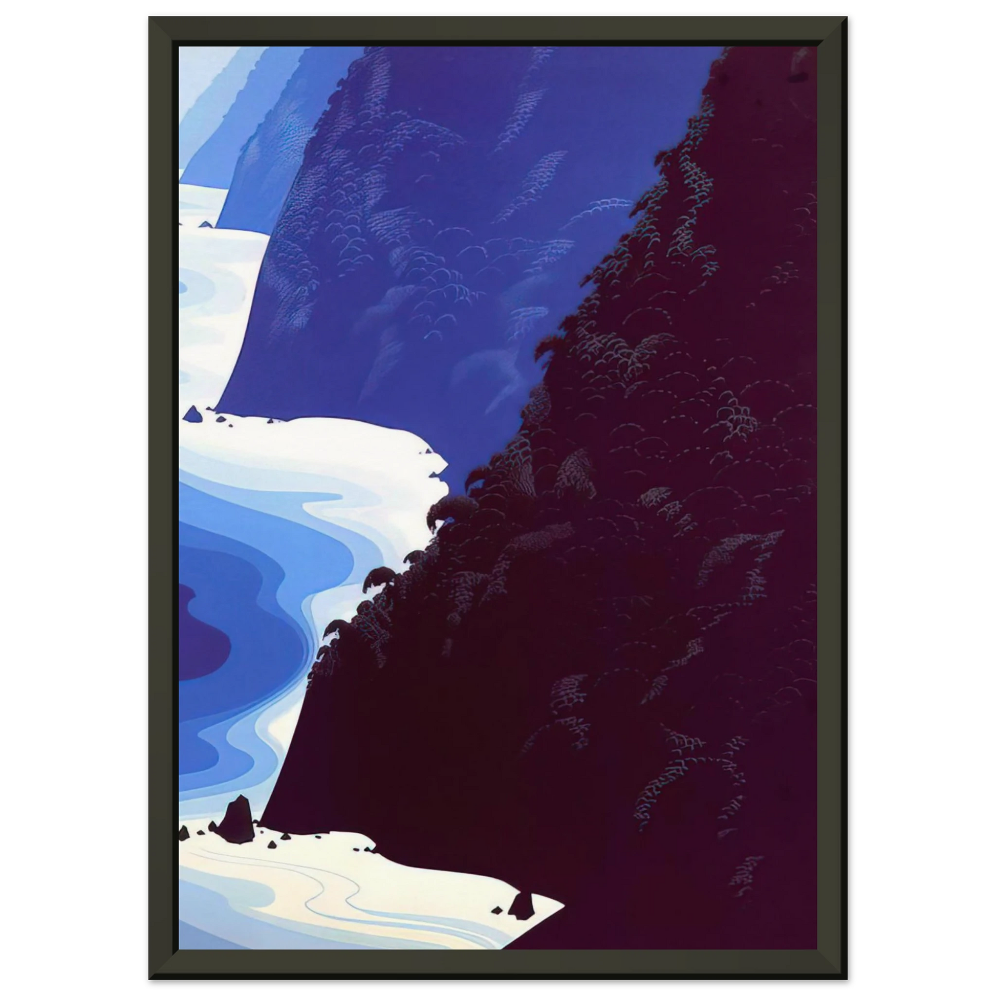 Eyvind Earle  Blue Big Sur Framed Art Print  - Aluminum Frame - 60x80 cm / 24x32 inches
