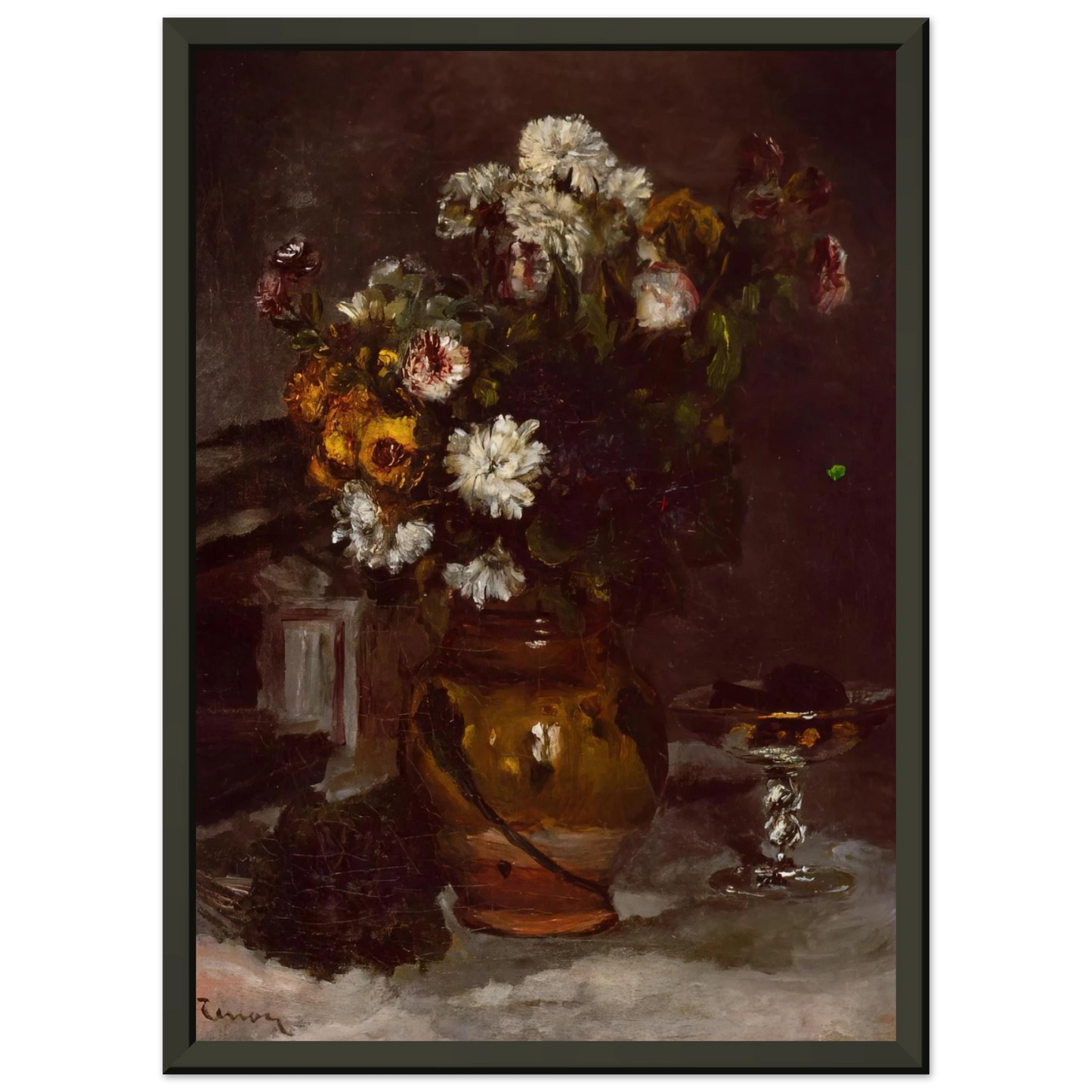 PierreAuguste Renoir  Flowers in a Vase and a Glass of Champagne Framed Art Print  - Aluminum Frame - 60x80 cm / 24x32 inches