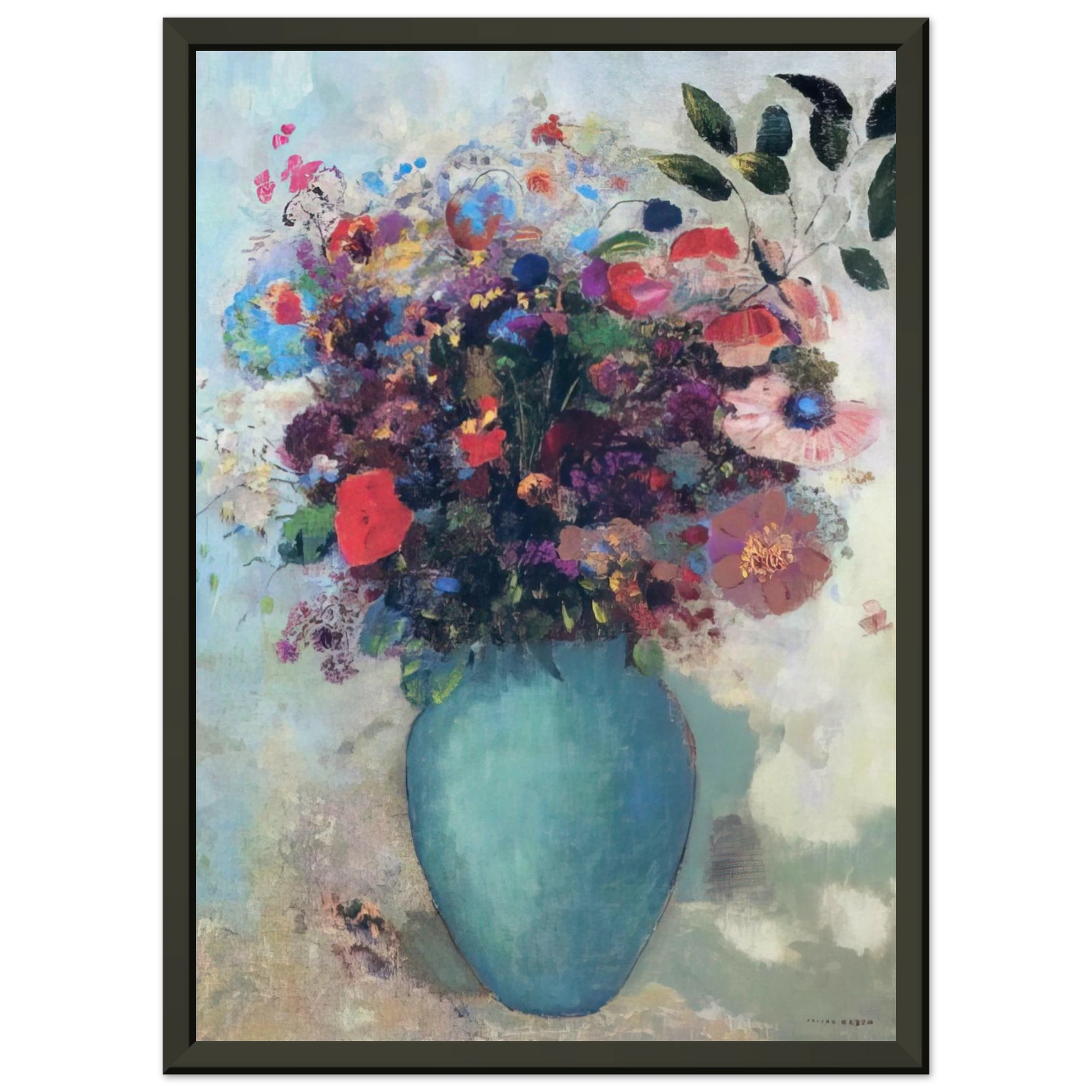 Odilon Redon  FLOWERS IN A TURQUOISE VASE Framed Art Print  - Aluminum Frame - 40x50 cm / 16x20 inches