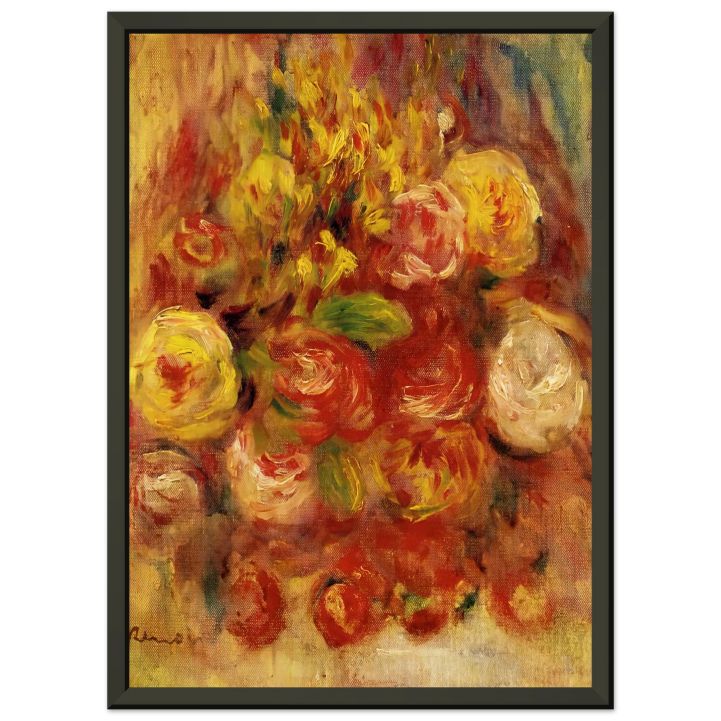 PierreAuguste Renoir  Flowers in a Vase with Blue Decoration Framed Art Print  - Aluminum Frame - 40x50 cm / 16x20 inches