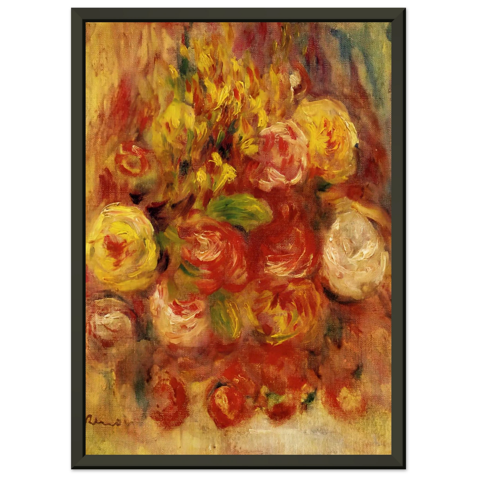 PierreAuguste Renoir  Flowers in a Vase with Blue Decoration Framed Art Print  - Aluminum Frame - 40x50 cm / 16x20 inches