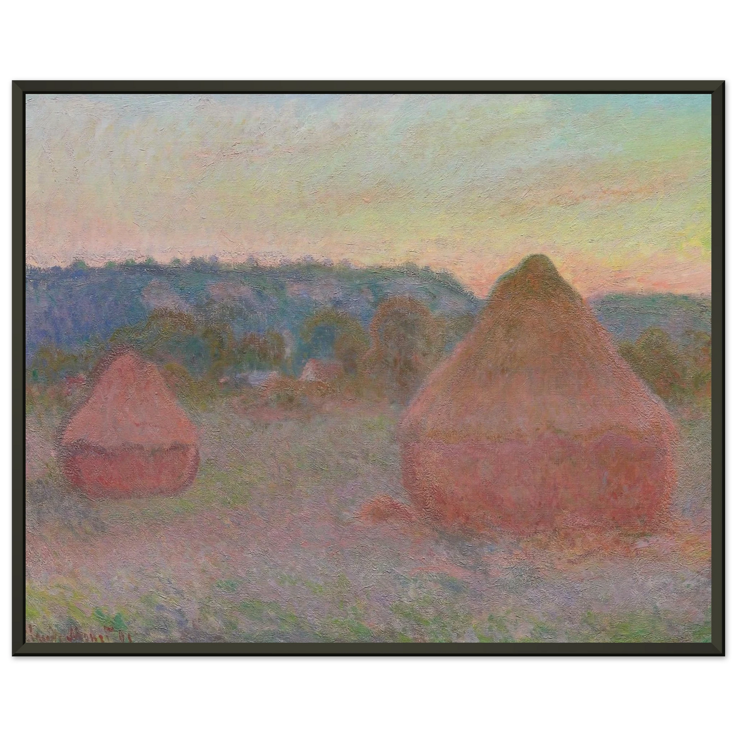 claude monet  Stacks of Wheat End of Day Autumn Framed Art Print  - Aluminum Frame - 60x80 cm / 24x32 inches