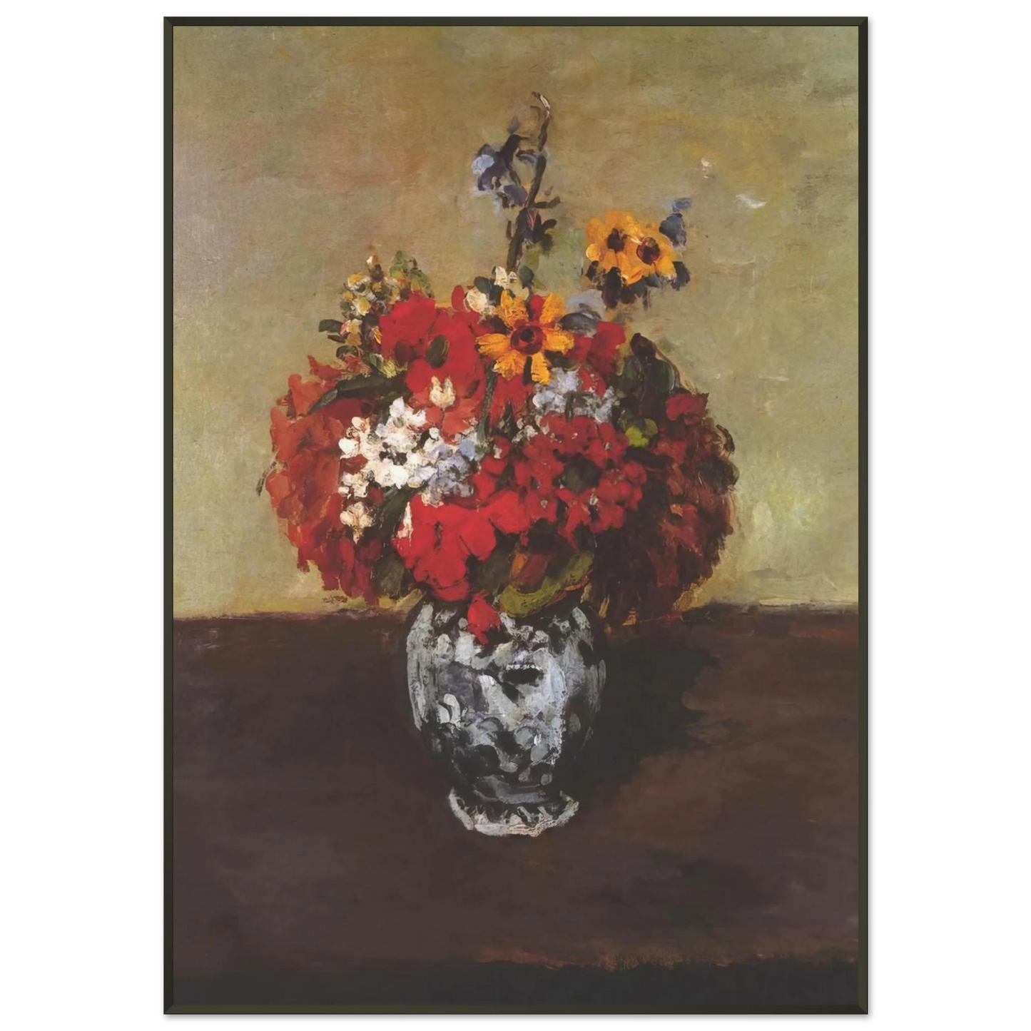 Paul Cezanne  Dahlias In A Delft Vase Framed Art Print  - Aluminum Frame - 21x29.7 cm / 8x12"