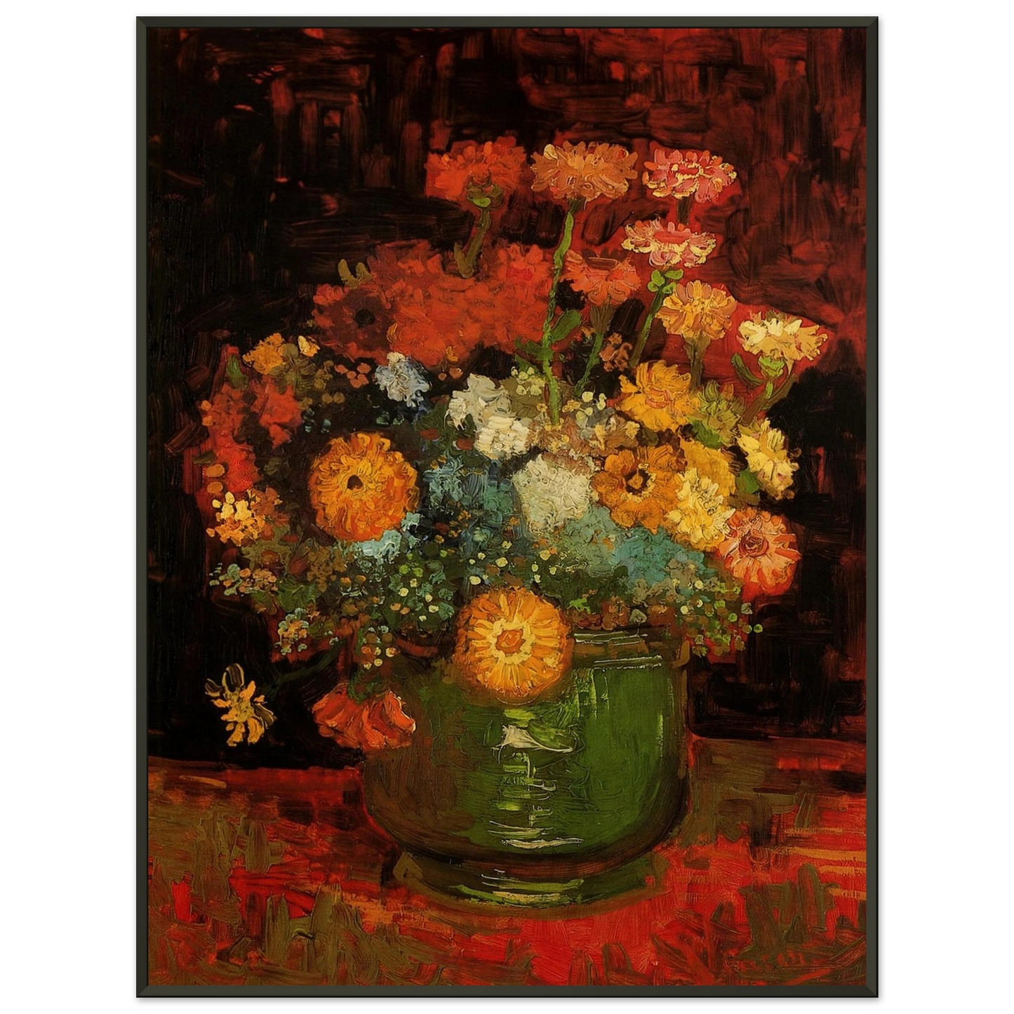 Vincent van Gogh  Vase with Zinnias Framed Art Print  - Aluminum Frame - 70x100 cm / 28x40 inches