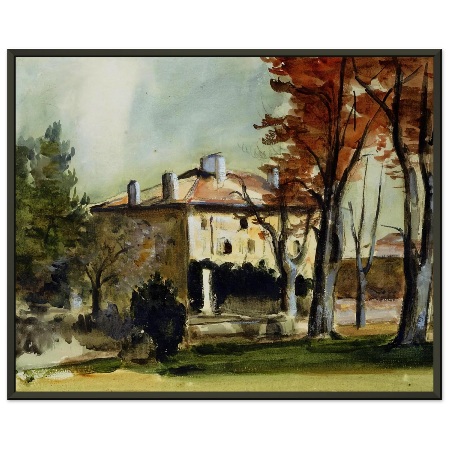 Paul Cezanne  The Manor House at Jas de Bouffan Framed Art Print  - Aluminum Frame - 70x100 cm / 28x40 inches