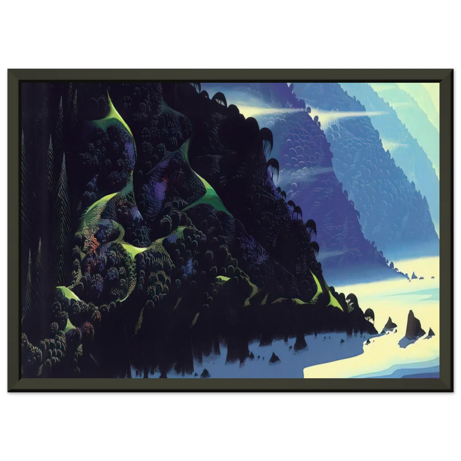 Eyvind Earle  Blue Coastline Framed Art Print  - Aluminum Frame - 70x100 cm / 28x40 inches