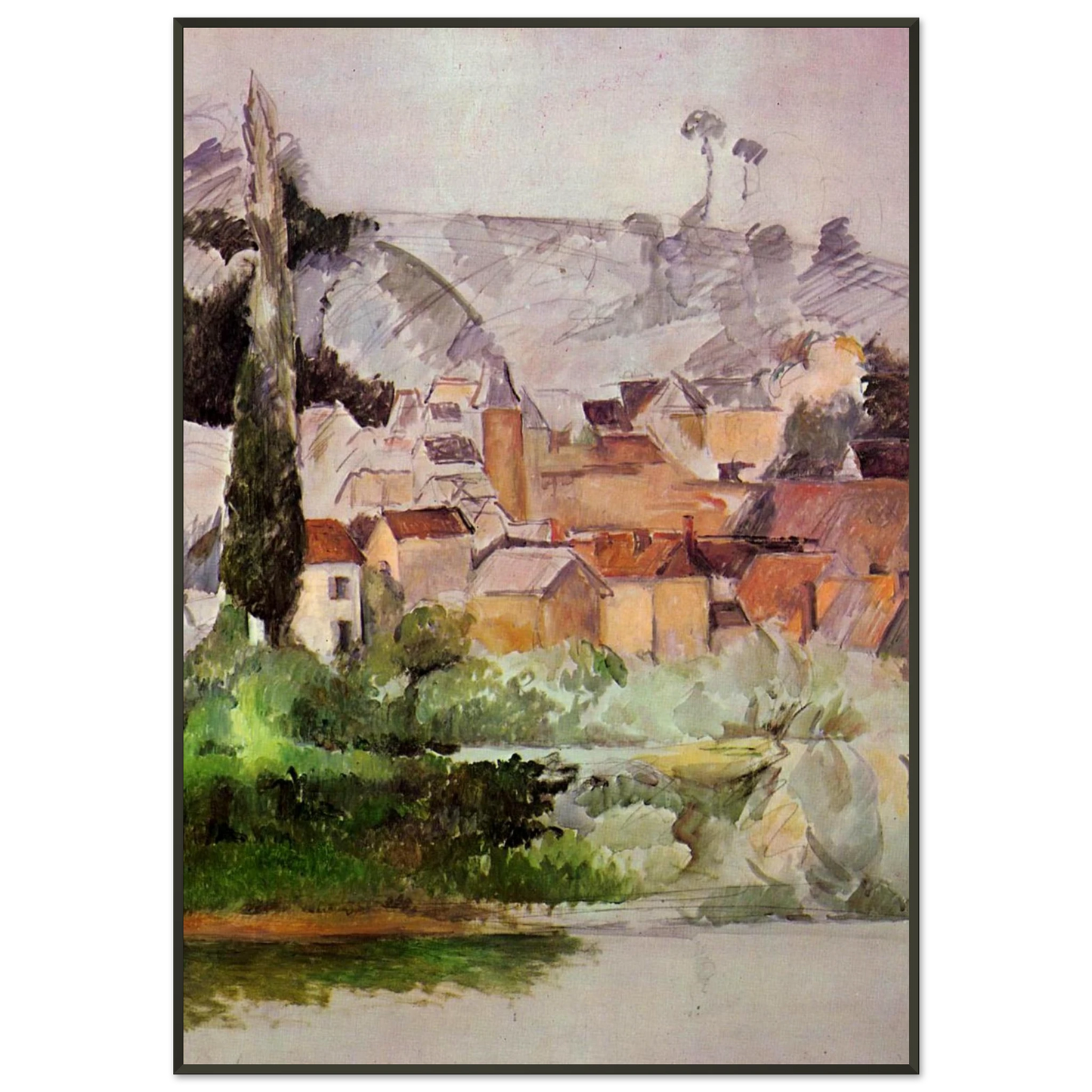 Paul Cezanne  Medan Chateau and Village Framed Art Print  - Aluminum Frame - 21x29.7 cm / 8x12"