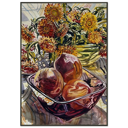 Janet Fish  PEACHES AND STRAWFLOWERS 1990 Framed Art Print  - Aluminum Frame - 21x29.7 cm / 8x12"