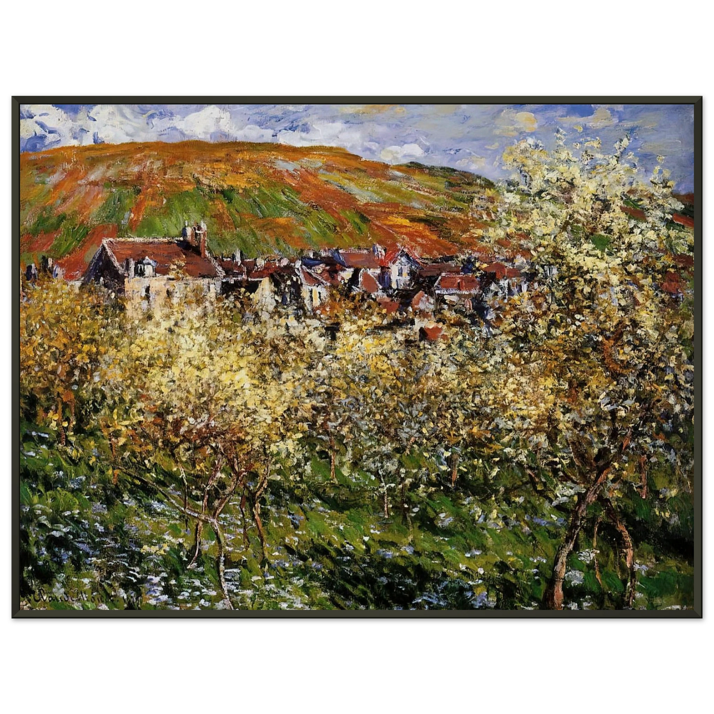 claude monet  Plum Trees in Blossom at Vetheuil Framed Art Print  - Aluminum Frame - 40x50 cm / 16x20 inches