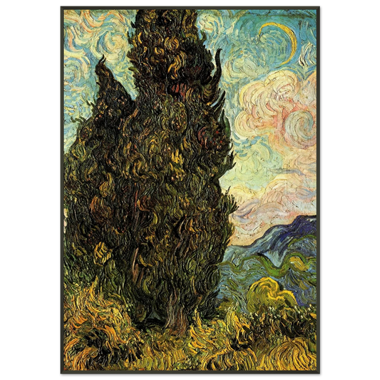 Vincent van Gogh  Two Cypresses Framed Art Print  - Aluminum Frame - 21x29.7 cm / 8x12"