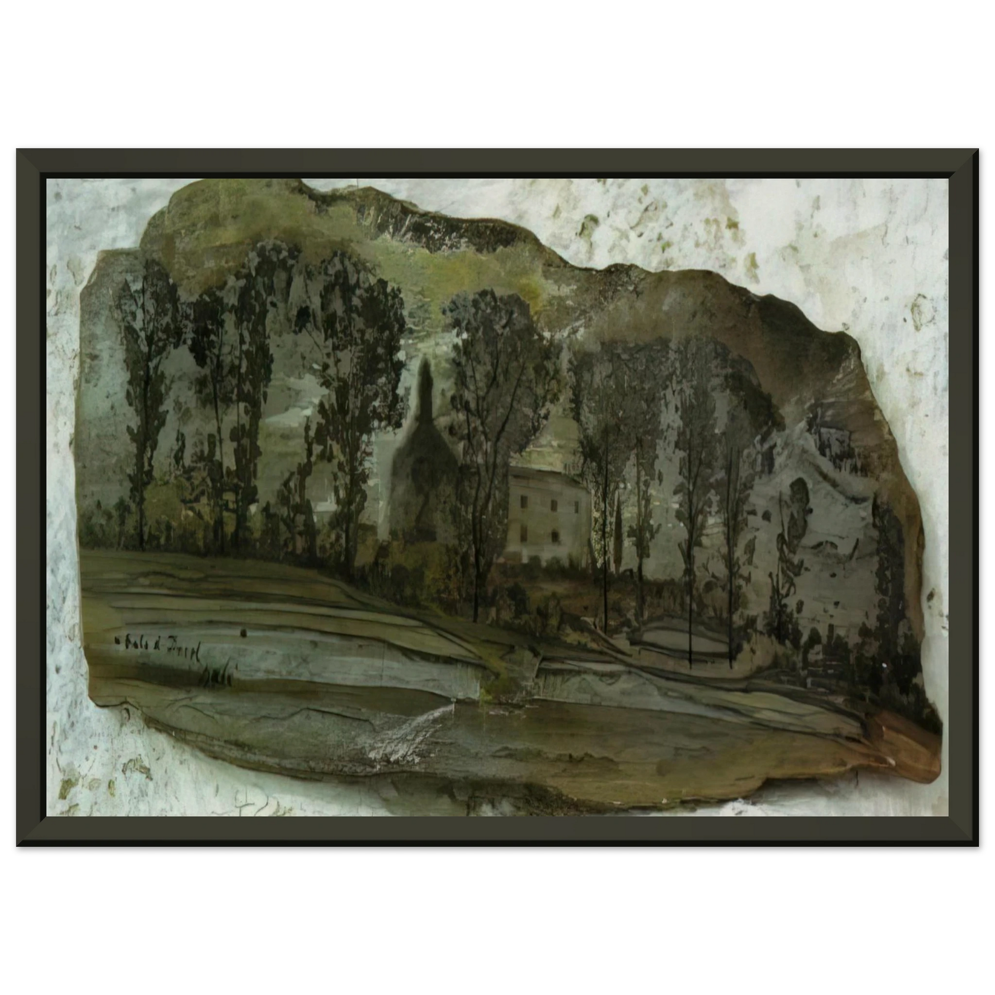 Salvador Dali  VIEW OF PUBOL Framed Art Print  - Aluminum Frame - 40x50 cm / 16x20 inches