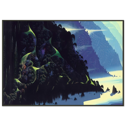 Eyvind Earle  Blue Coastline Framed Art Print  - Aluminum Frame - 21x29.7 cm / 8x12"