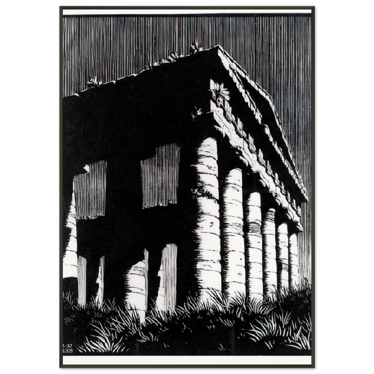 MC Escher  TEMPLE OF SEGESTE SICILY Framed Art Print  - Aluminum Frame - 21x29.7 cm / 8x12"