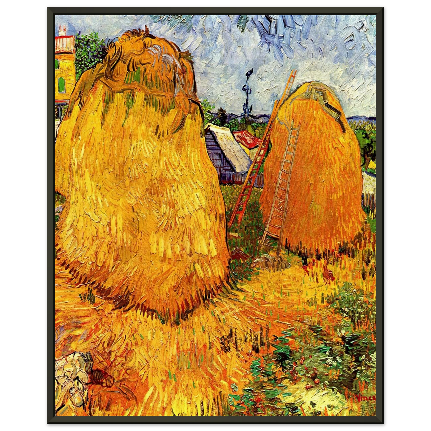 Vincent van Gogh  Haystacks in Provence Framed Art Print  - Aluminum Frame - 60x80 cm / 24x32 inches