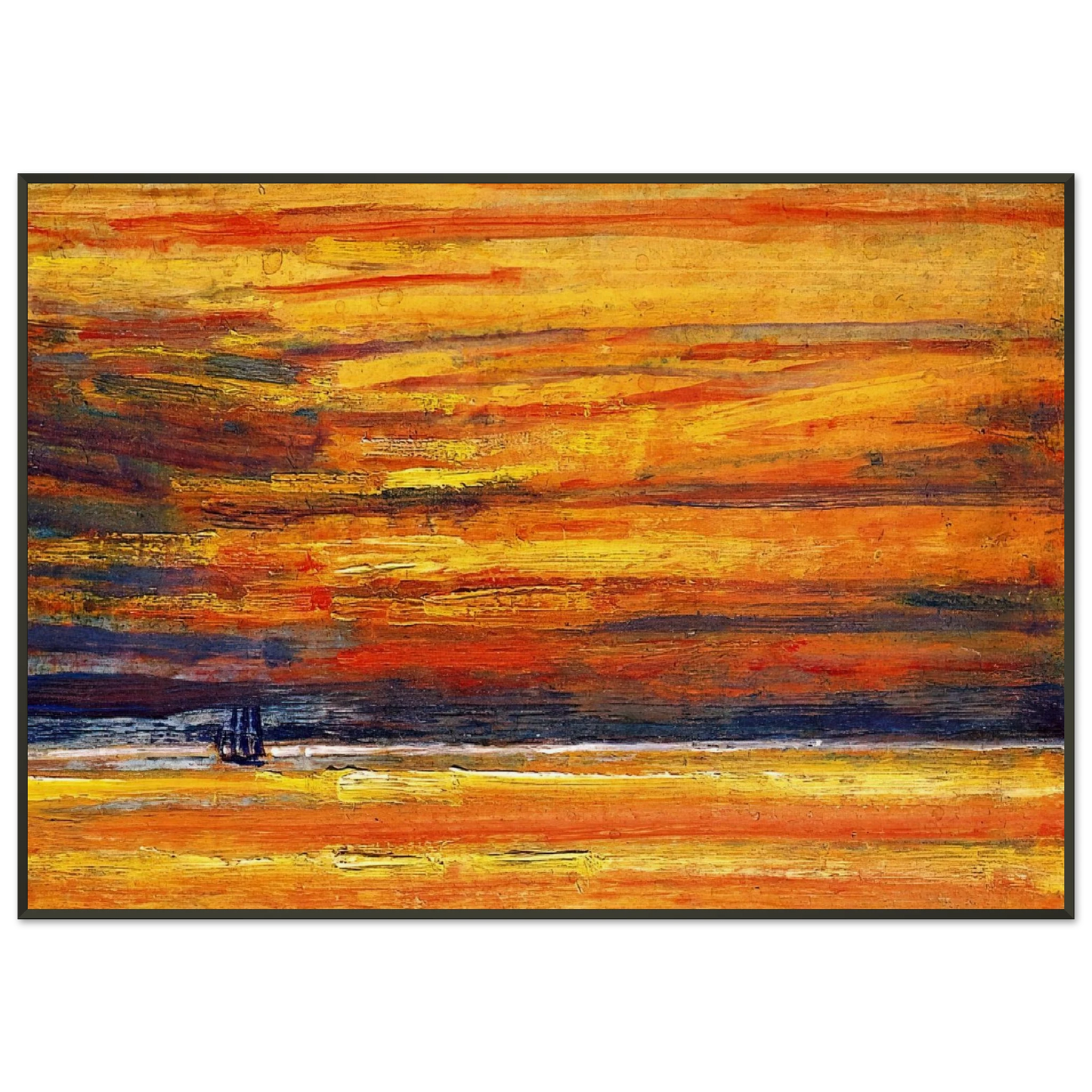 Childe Hassam  Sailing Vessel at Sea Sunset Framed Art Print  - Aluminum Frame - 21x29.7 cm / 8x12"