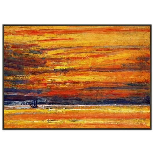 Childe Hassam  Sailing Vessel at Sea Sunset Framed Art Print  - Aluminum Frame - 21x29.7 cm / 8x12"