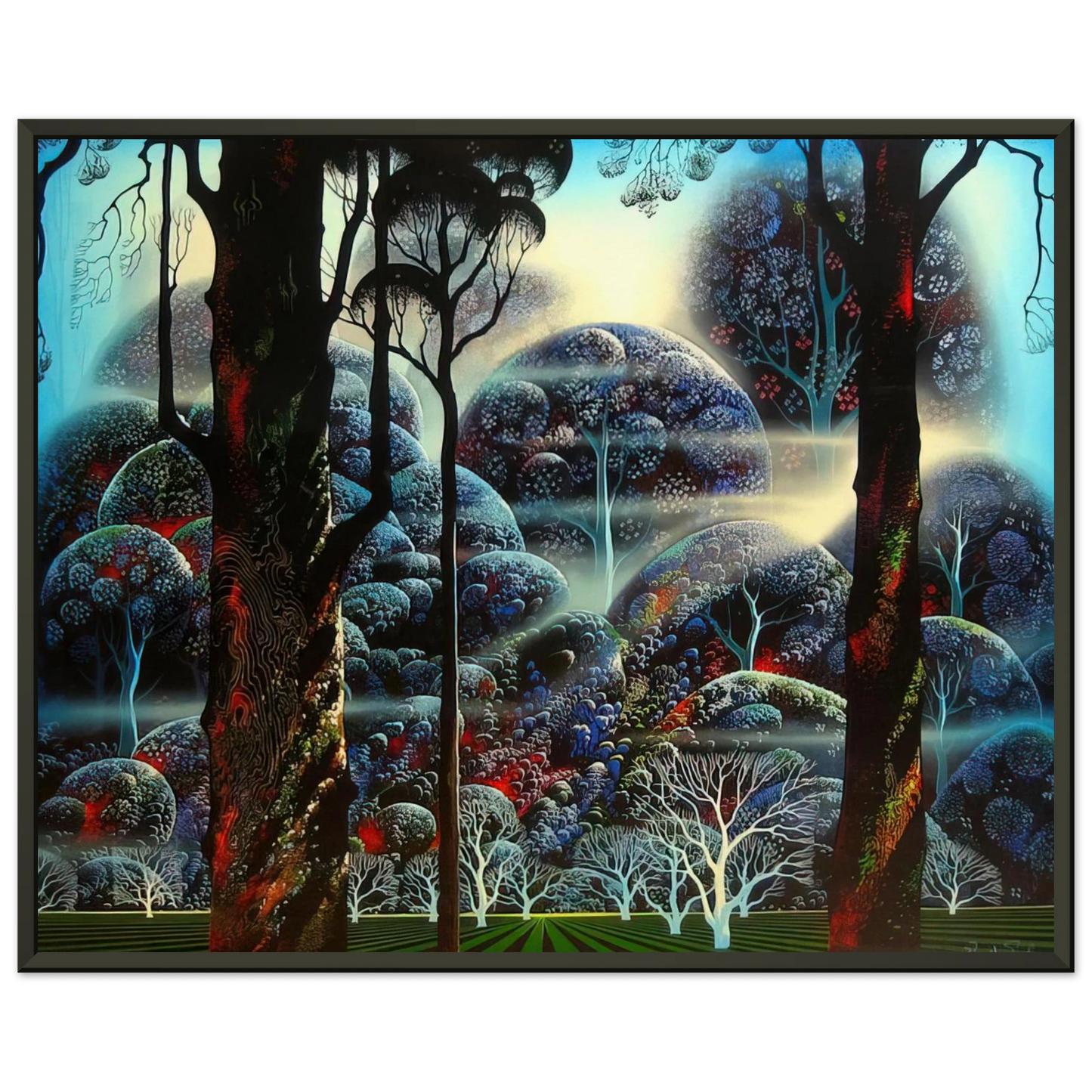 Eyvind Earle  Mist in the Dark Woods Framed Art Print  - Aluminum Frame - 40x50 cm / 16x20 inches