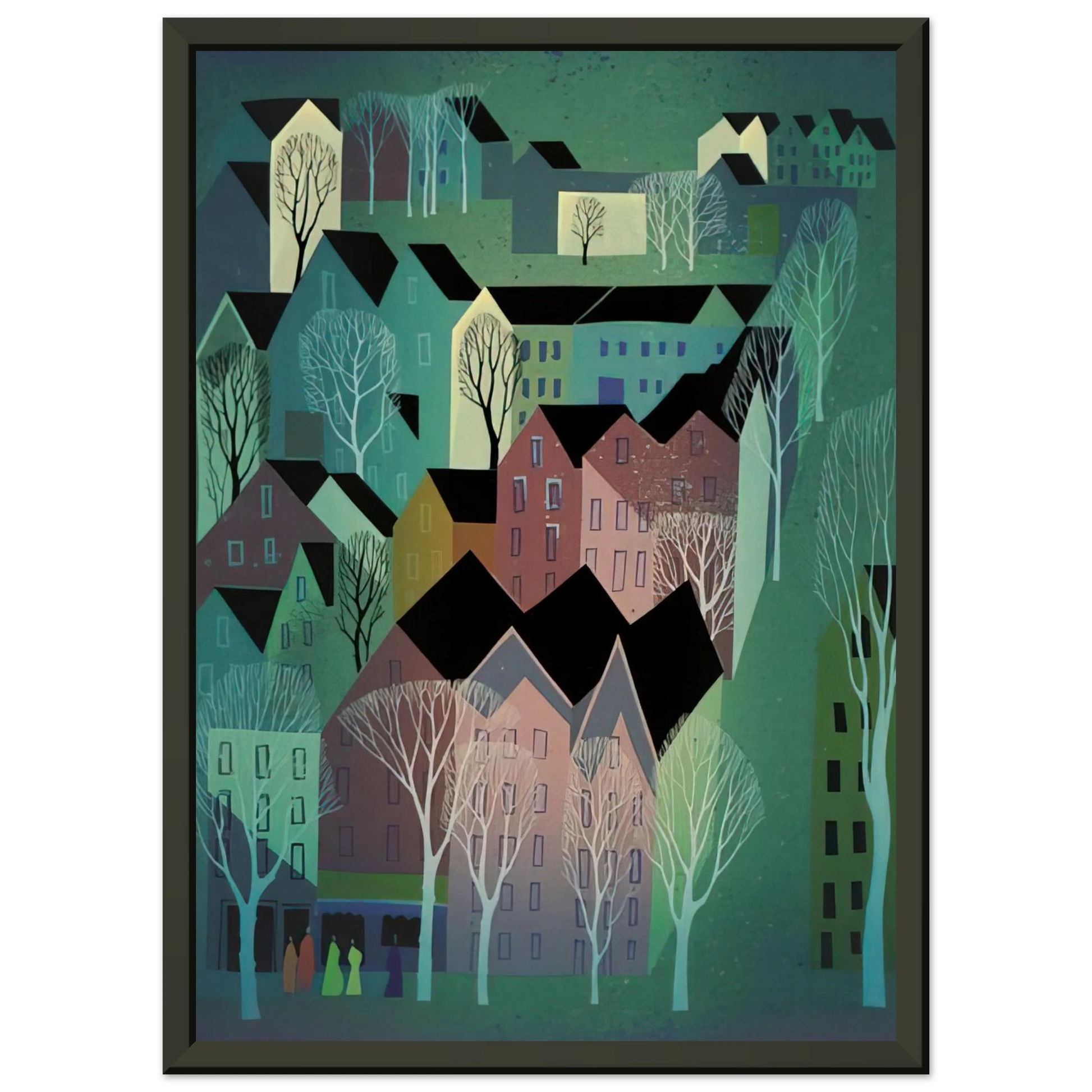 Eyvind Earle  Village Framed Art Print  - Aluminum Frame - 70x100 cm / 28x40 inches