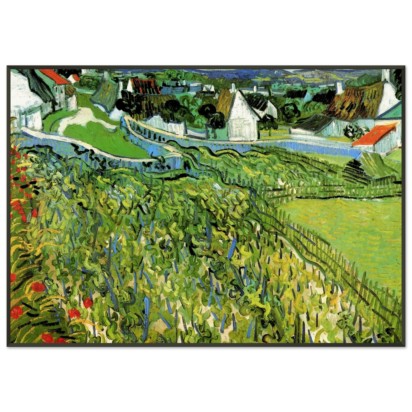 Vincent van Gogh  Vineyards with a View of Auvers Framed Art Print  - Aluminum Frame - 21x29.7 cm / 8x12"