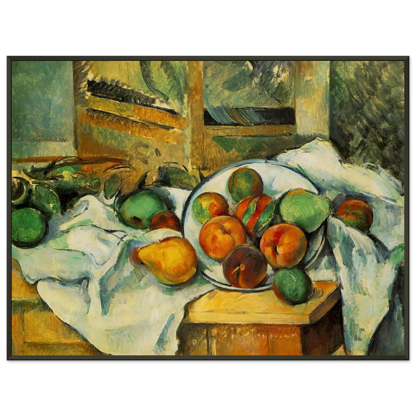 Paul Cezanne  Table Napkin and Fruit Framed Art Print  - Aluminum Frame - 60x80 cm / 24x32 inches