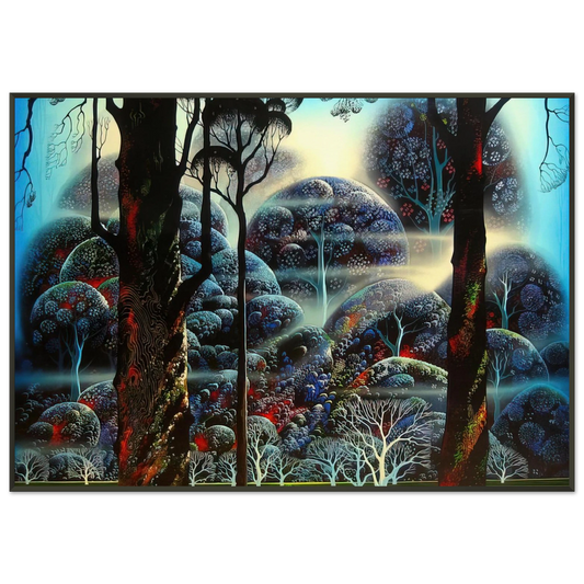 Eyvind Earle  Mist in the Dark Woods Framed Art Print  - Aluminum Frame - 21x29.7 cm / 8x12"