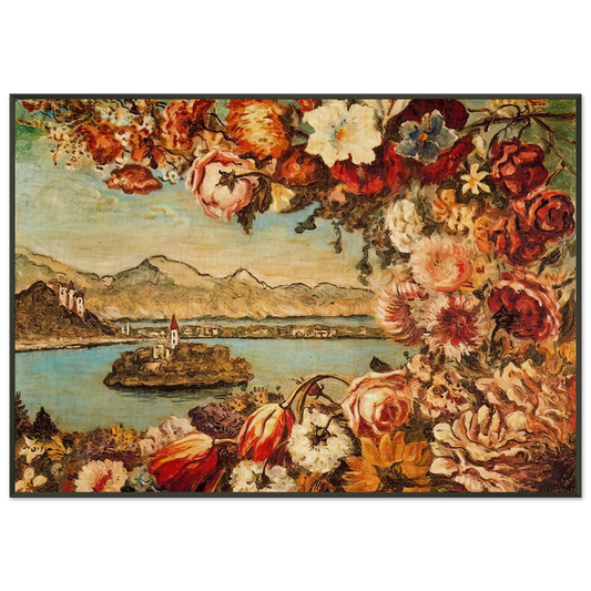 Giorgio de Chirico  ISLAND AND FLOWER GARLAND Framed Art Print  - Aluminum Frame - 21x29.7 cm / 8x12"