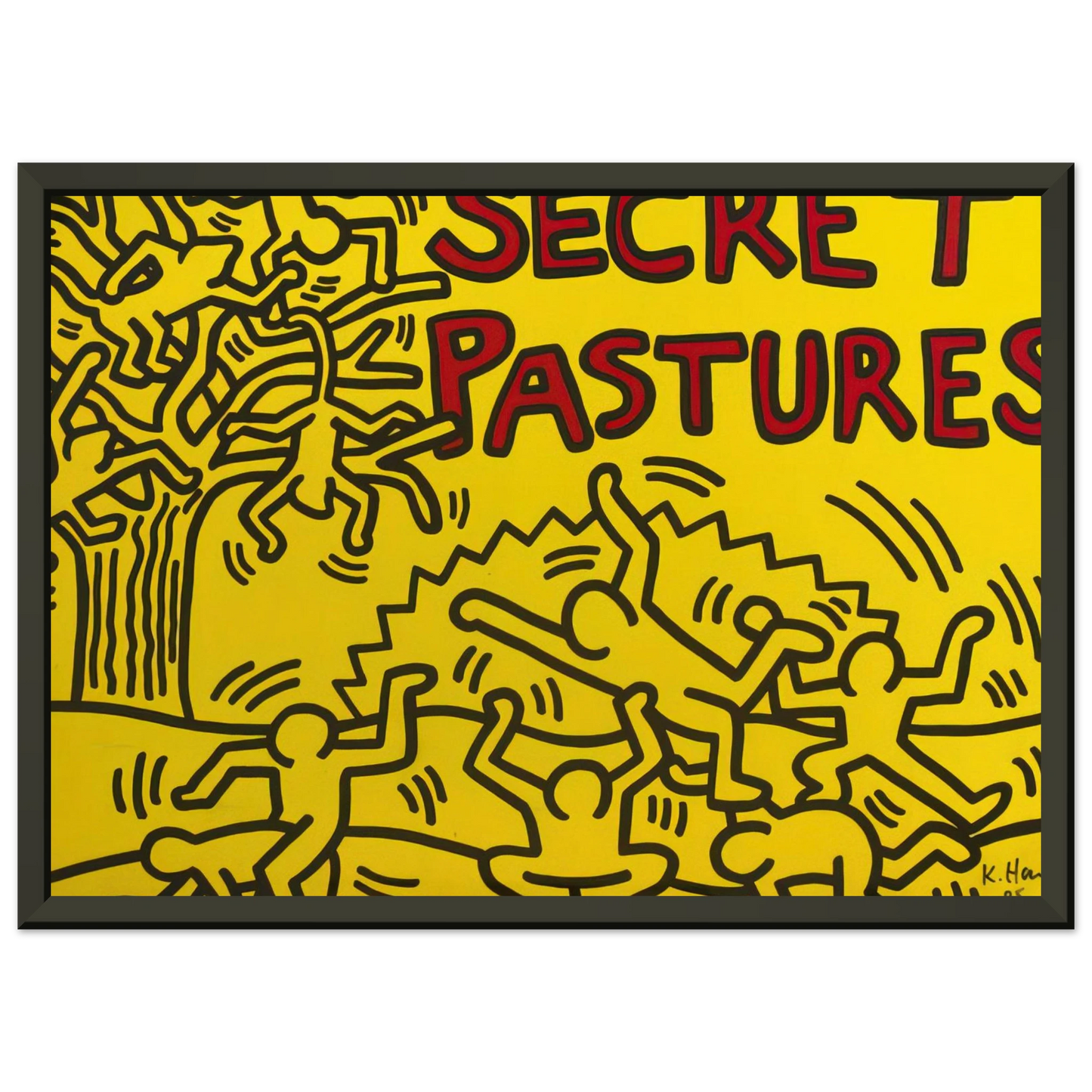 Keith Haring  A POSTER FOR THE BILL T JONES AND ARNIE ZANE PERFORMANCE PIECE SECRET PASTURES 1984 Framed Art Print  - Aluminum Frame - 40x50 cm / 16x20 inches