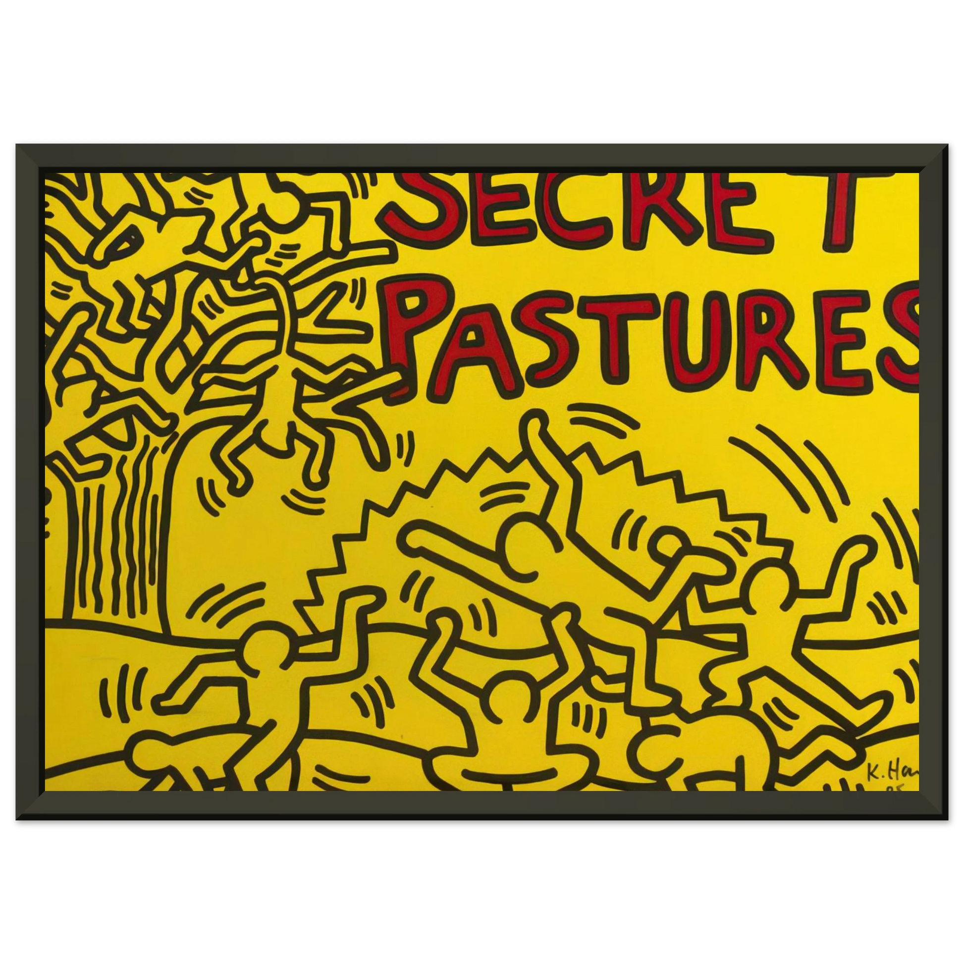 Keith Haring  A POSTER FOR THE BILL T JONES AND ARNIE ZANE PERFORMANCE PIECE SECRET PASTURES 1984 Framed Art Print  - Aluminum Frame - 40x50 cm / 16x20 inches