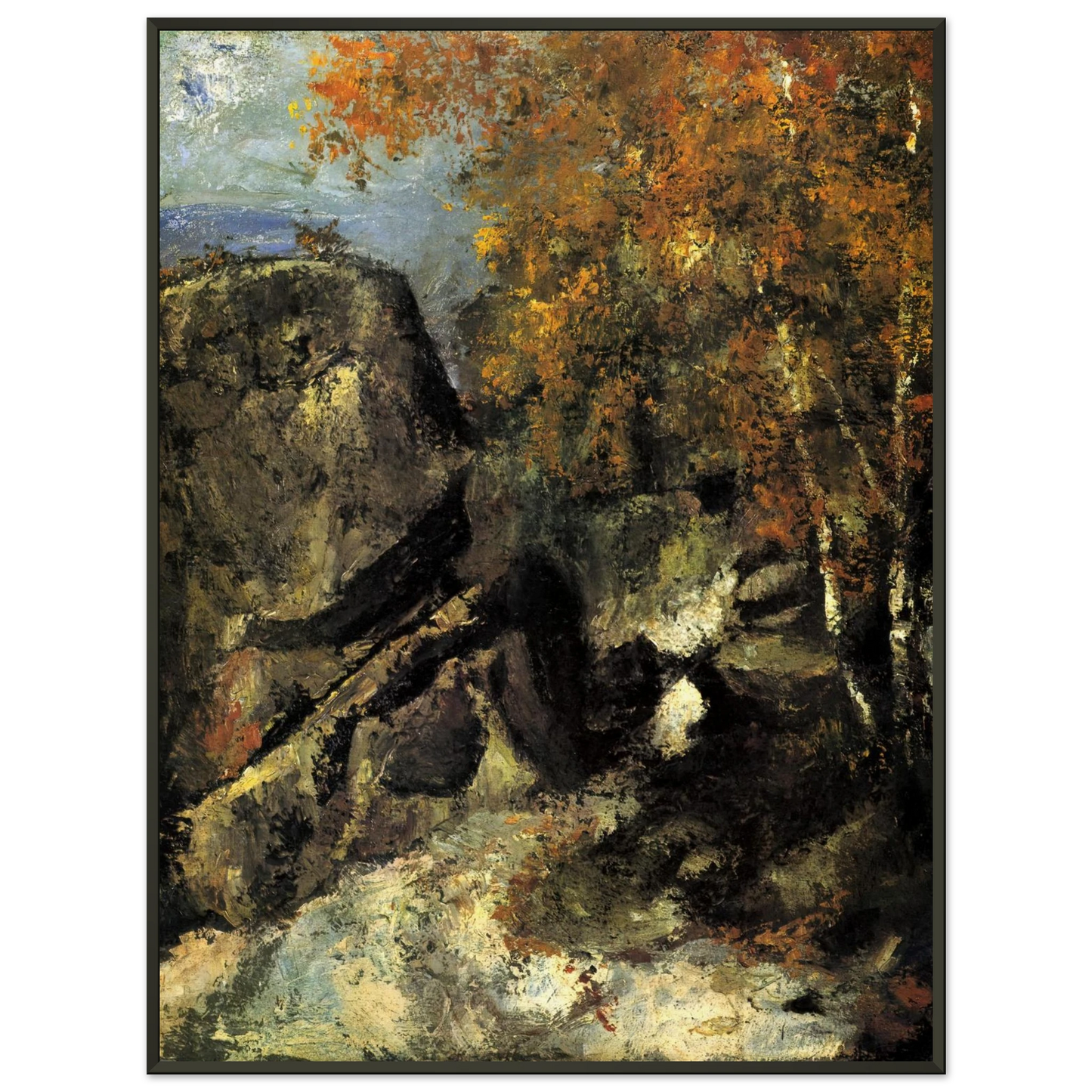 Paul Cezanne  Rock in the Forest of Fontainbleau Framed Art Print  - Aluminum Frame - 60x80 cm / 24x32 inches